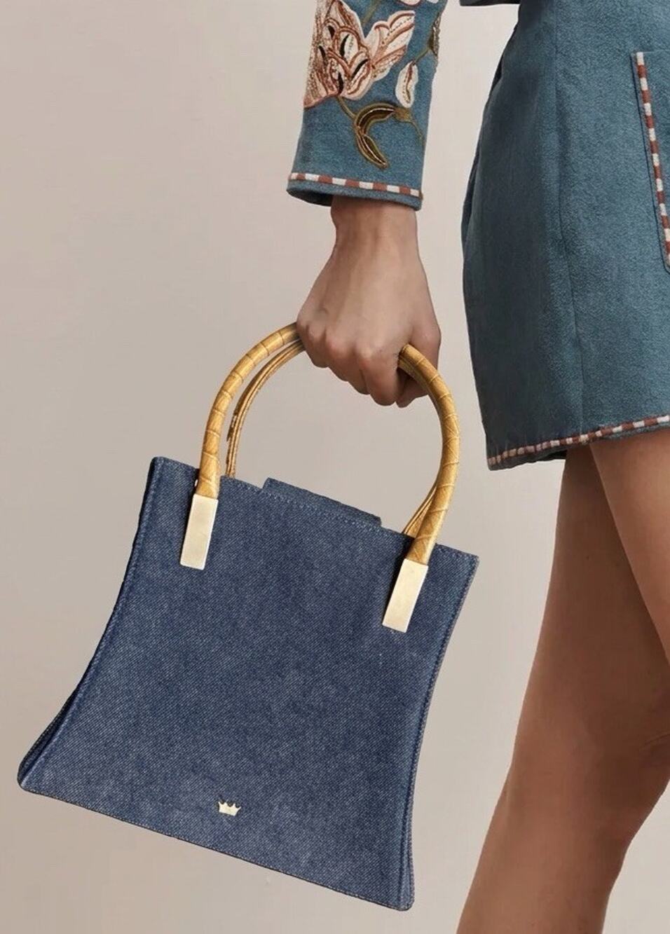 Elaine Turner Structured Tote Indigo Denim Croc Leather Top Handle Satchel Purse